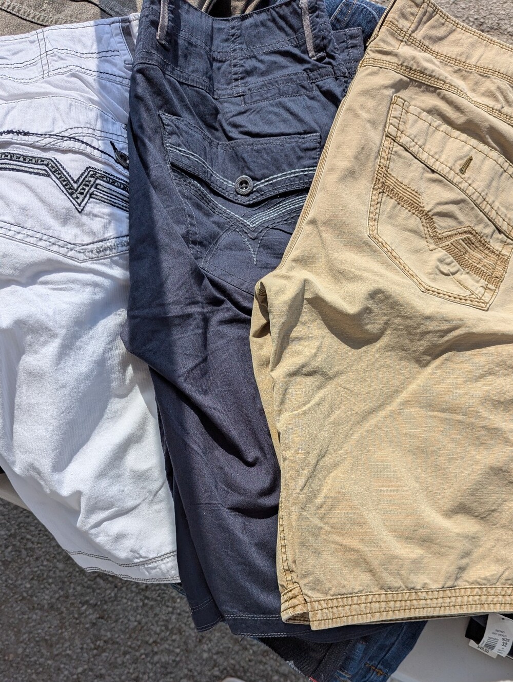 Savage Supply Company Cargo shorts, 3 PAIRS Bundle- Navy, White, Khaki, Men's 36